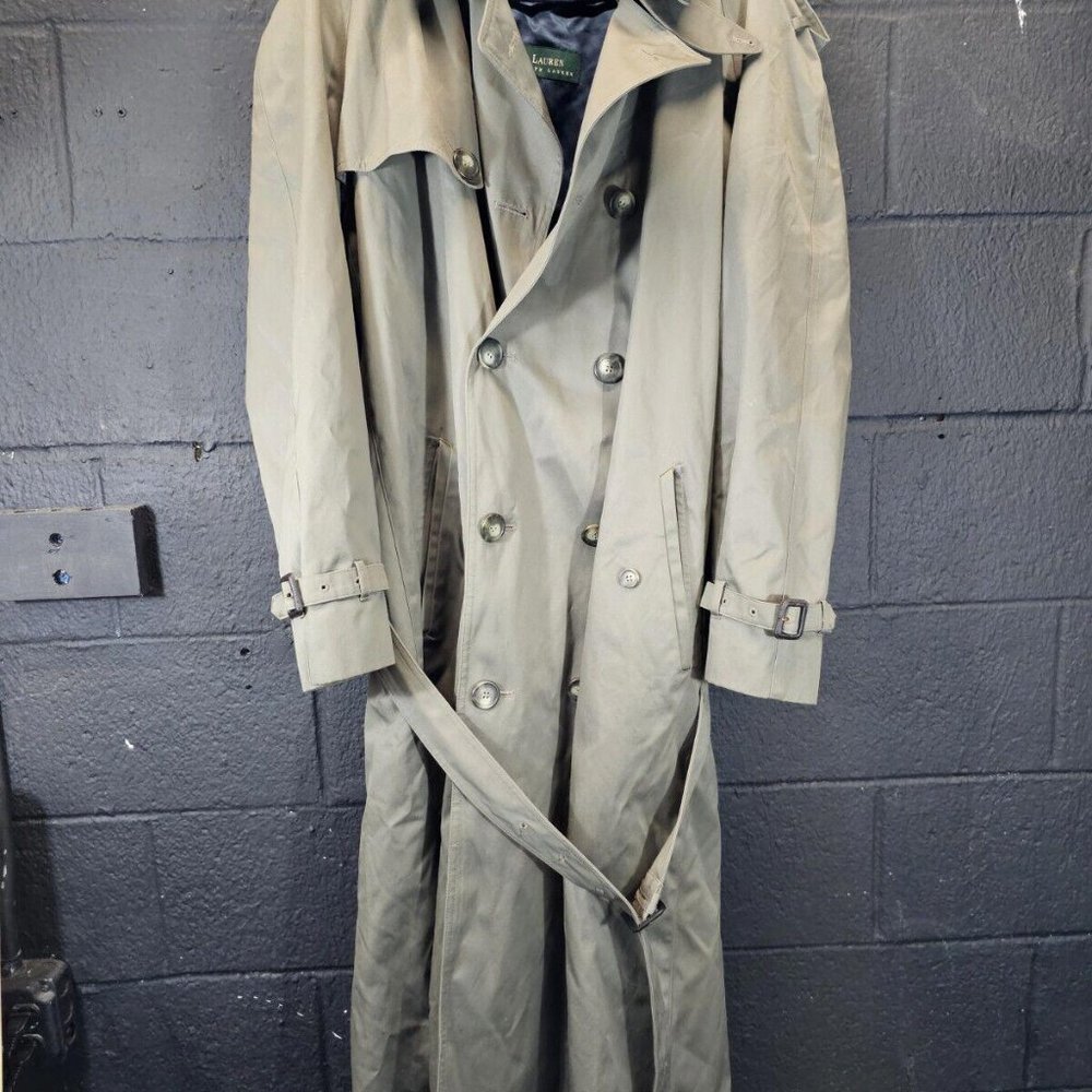 Ralph Lauren Mens Overcoat Trench Coat Mens Sz 42L Removable Liner